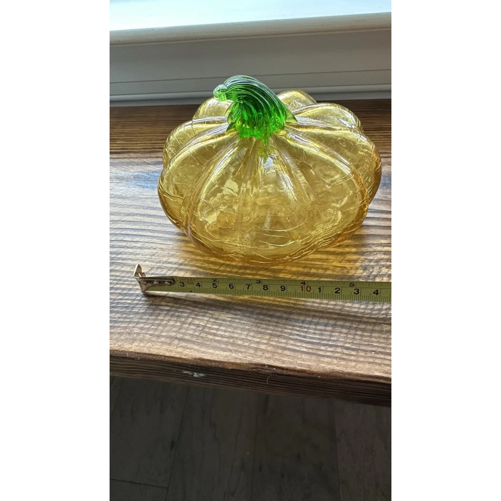 Set Of 3 Different Colorful Hand Blown Art Glass Pumpkins